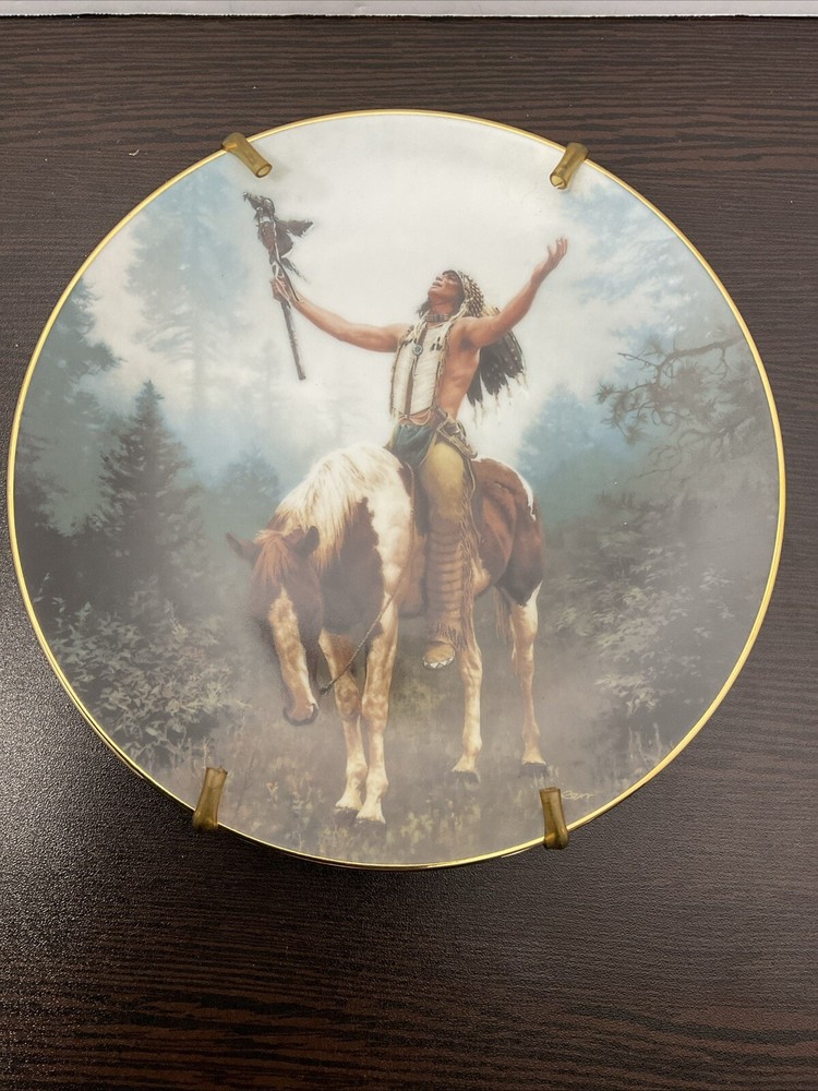 Vintage Native American Collectible Plate Signed by Bradford Exchange Artist Chuck Ren
