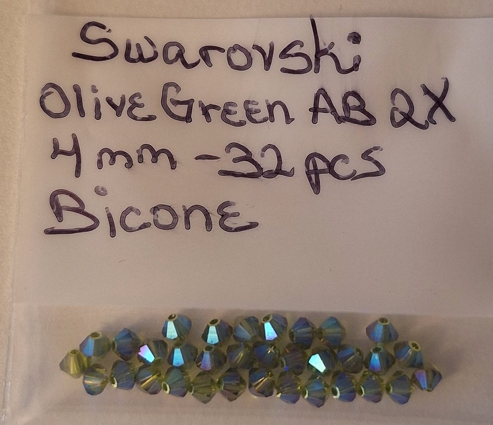Swarovski Olive Green AB 2X Iridescent 4mm Bicone Crystals 32 Pcs Rare Limited