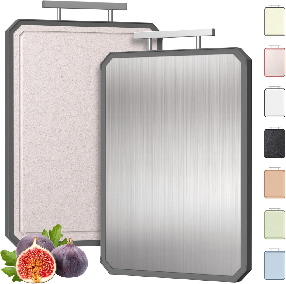 2-in-1 Stainless Steel Chopping Board with Handle Large and Small Metal Cutting Board  