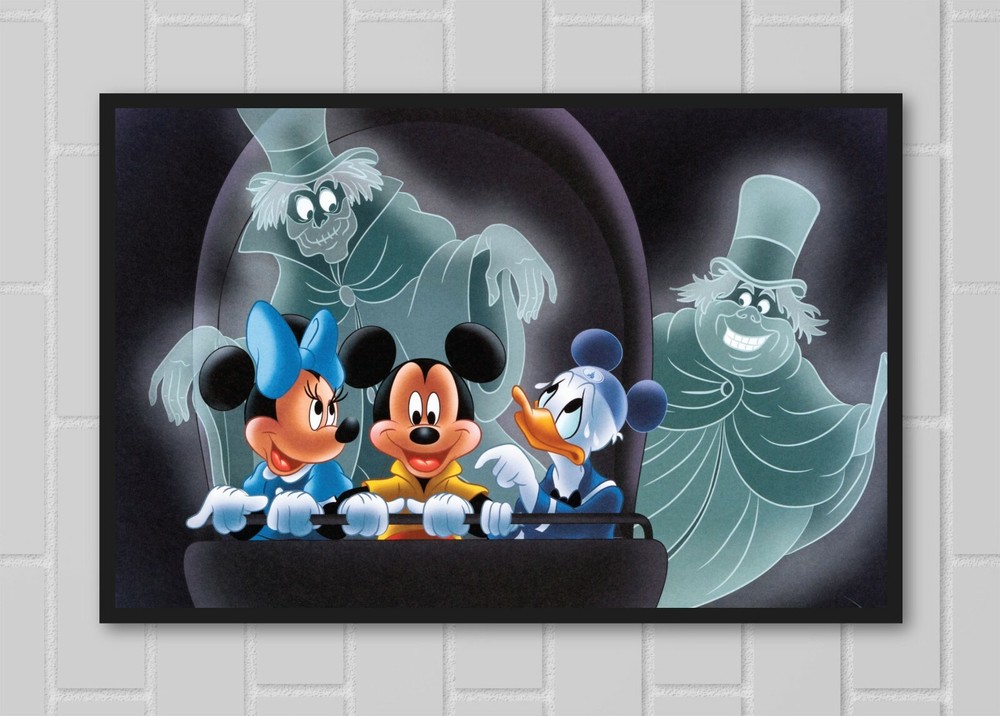 Haunted Mansion Disney Poster Featuring Mickey Donald Minnie and Hitchhiking Ghosts 13x19 Art