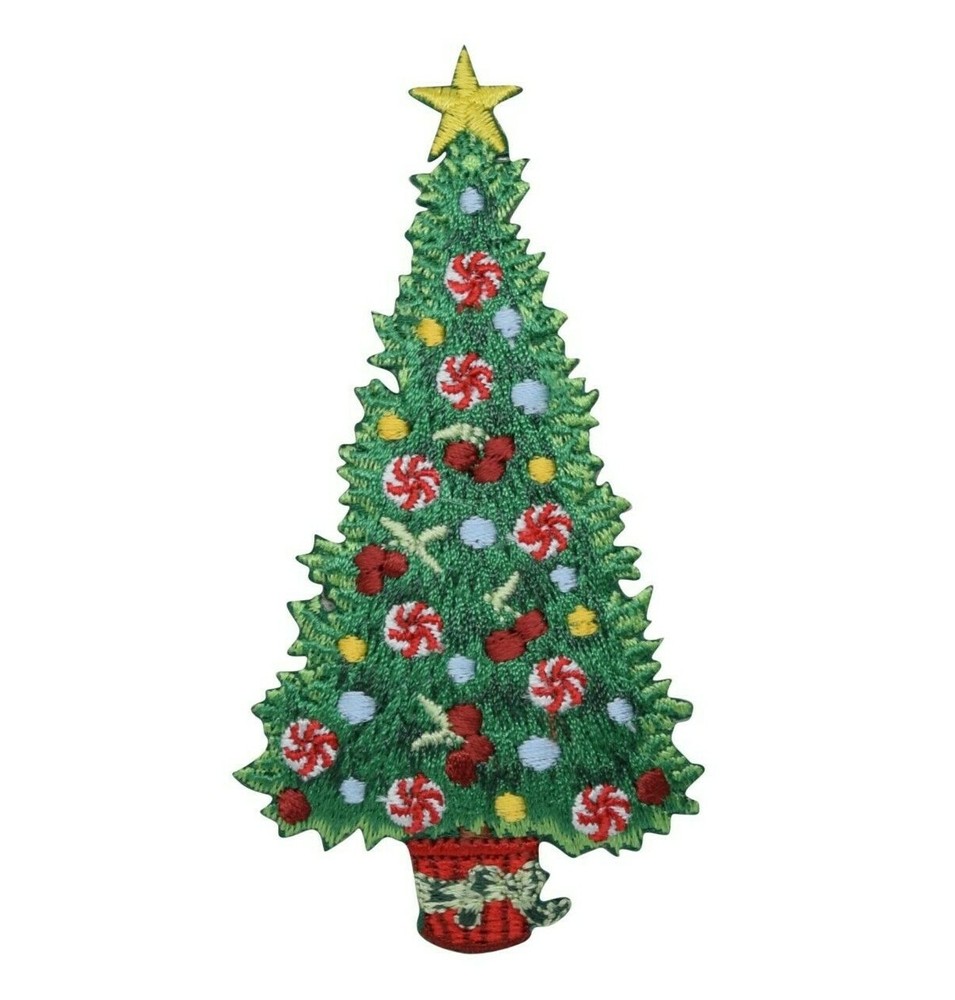 Christmas Tree Yellow Star Peppermints Iron on Patch
