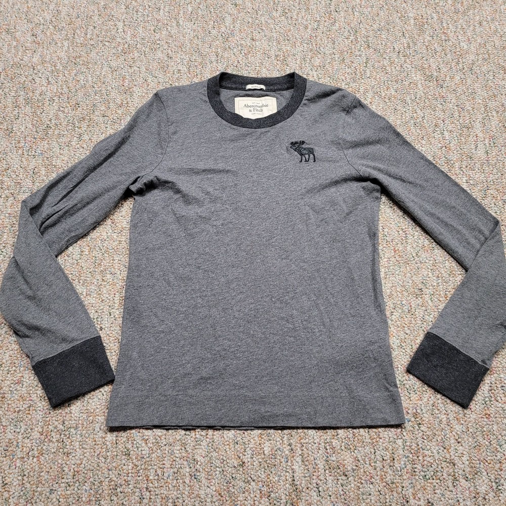 Abercrombie & Fitch Shirt Mens Small Grey Big Moose Logo Muscle Tee Pullover-image