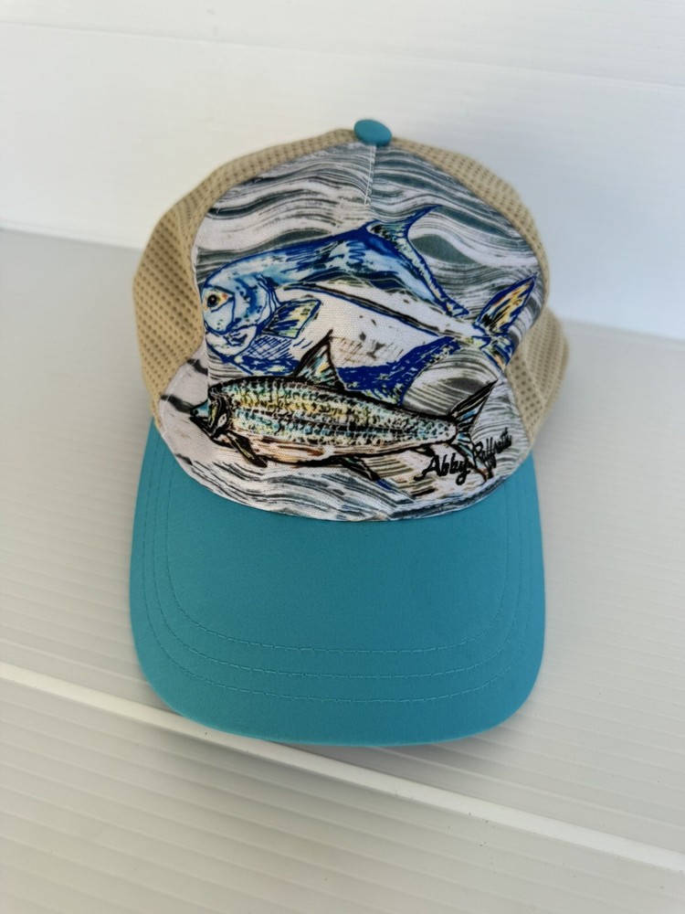 Abby Paffrath Hat Cap Mesh Snapback Adjustable Fishing Artist Blue Beige EUC-image