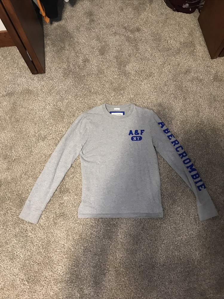 Abercrombie Mens Small NY Long Sleeve Grey Tee New-image