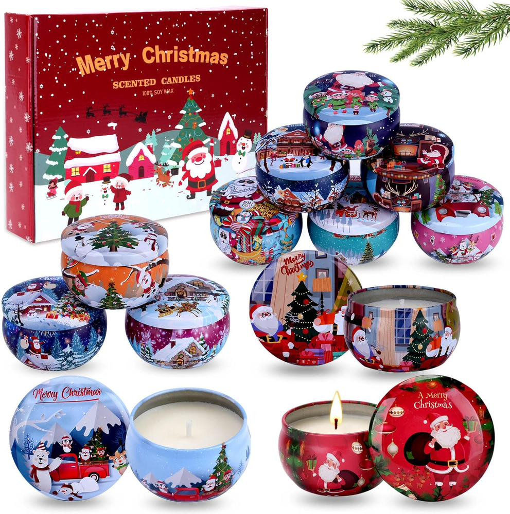 Christmas Scented Candles Gift Set, 12 PCS 3Oz Aromatherapy Candles Gifts for Wo