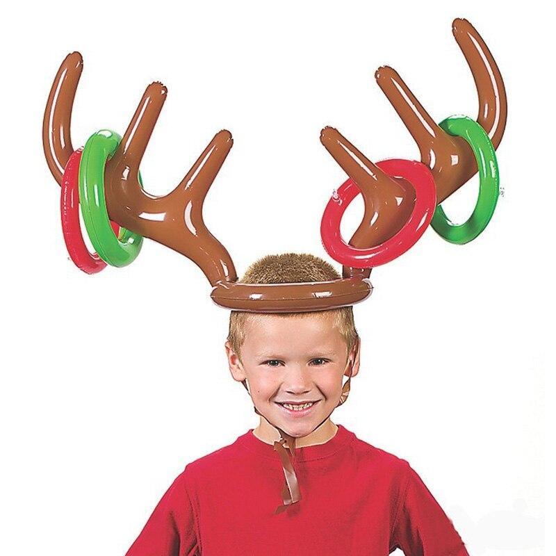 Inflatable Reindeer Hat Ring Toss Game Kids Gift Christmas Family Game Toys