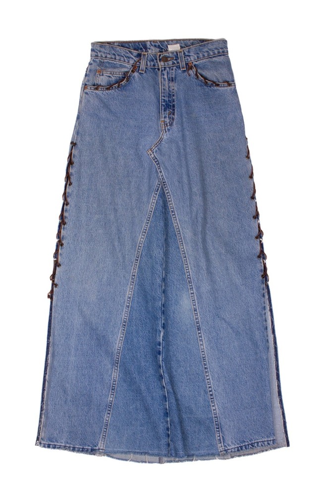 Levi's 550 Orange Tab Vintage 1996 Washed Blue Cotton Denim Maxi Skirts Size 28