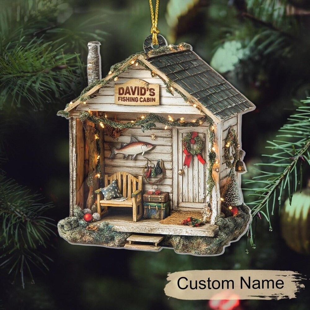Fishing Cabin Christmas Ornament  Fishing House Fisherman Christmas Ornament