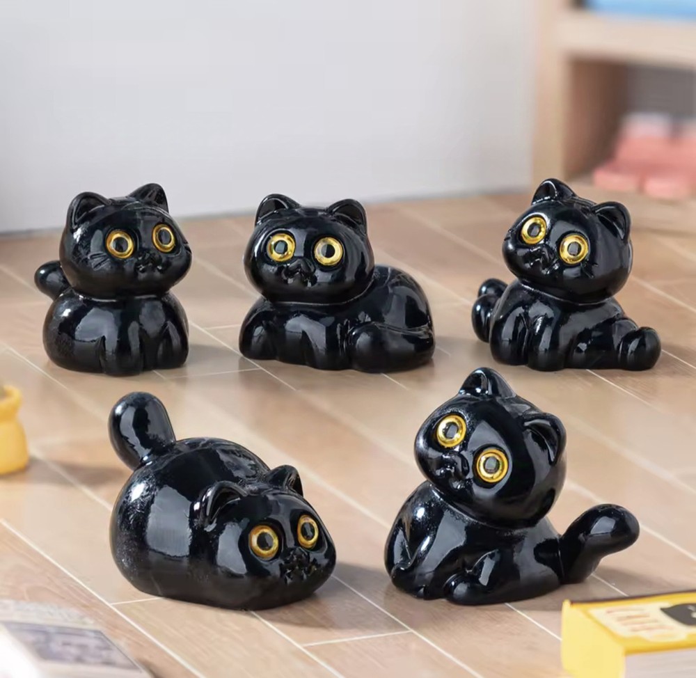 5pcs Mini Black Cat Resin Figurines - Cute Shelf Decor or Gift Idea