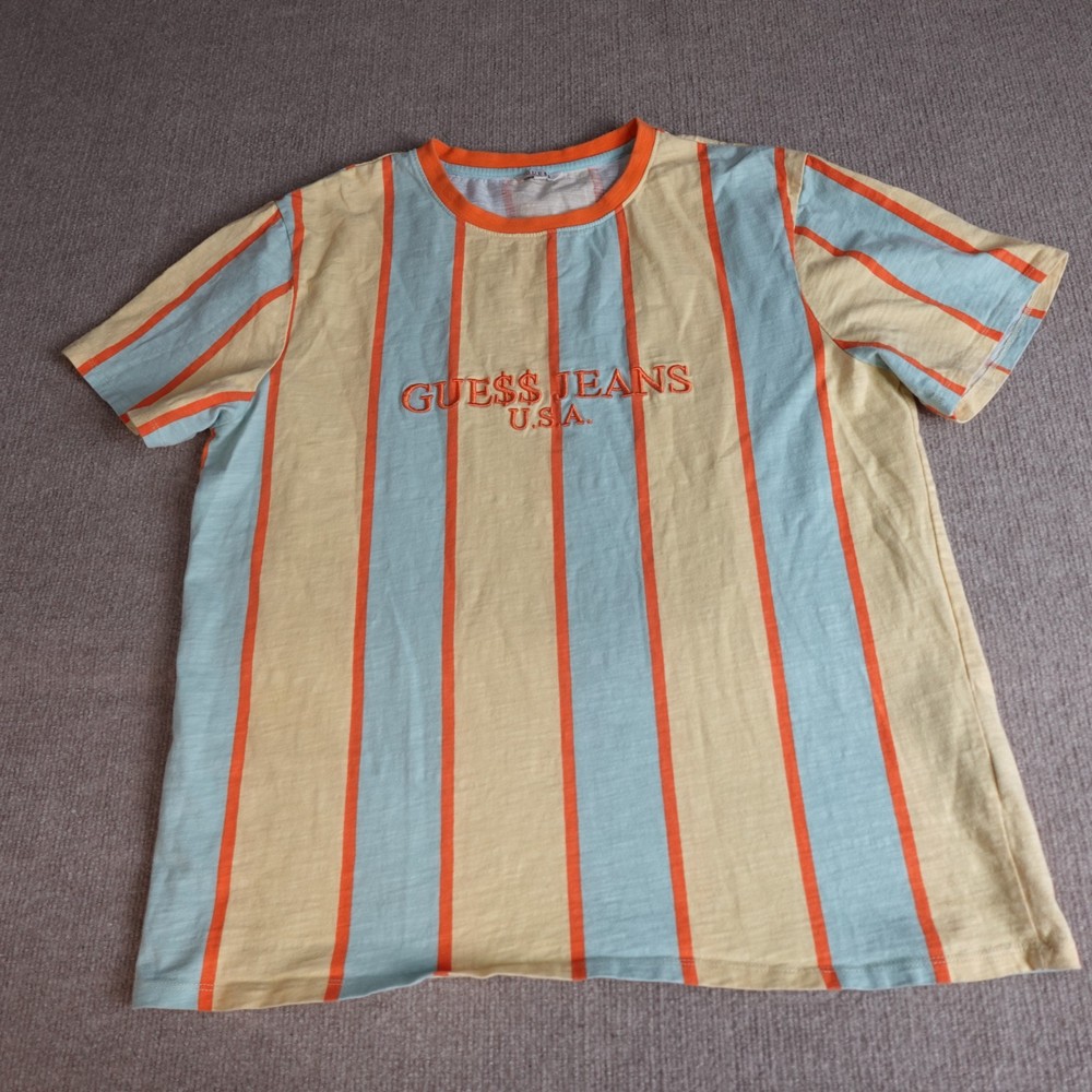 Guess x A$ap Rocky Shirt XL Blue Yellow Striped Embroidered