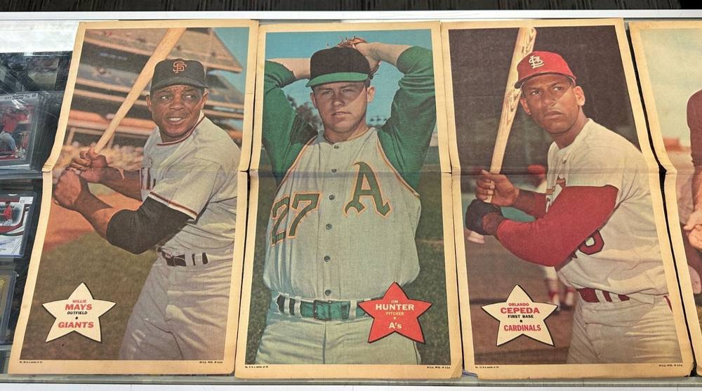 Lot of 5 1968 Topps Baseball Posters Rose Mays Hunter Cepeda Kaline