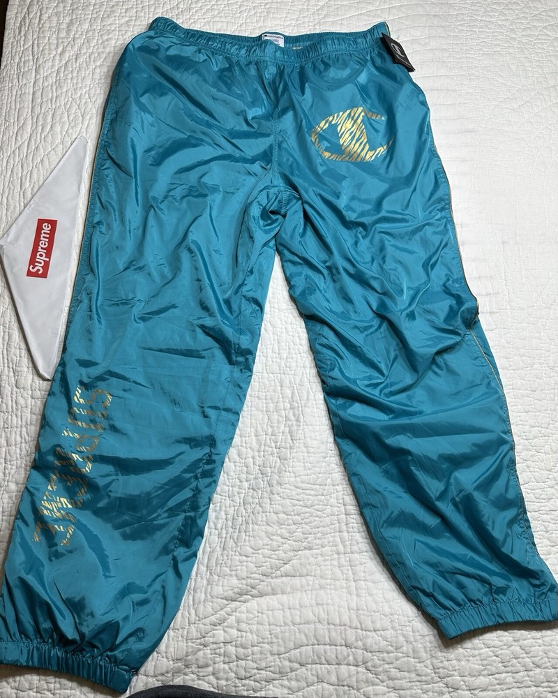 NEW Supreme Champion Track Pants Windbreaker Sweatpants Men XL  BLUE/GOLD