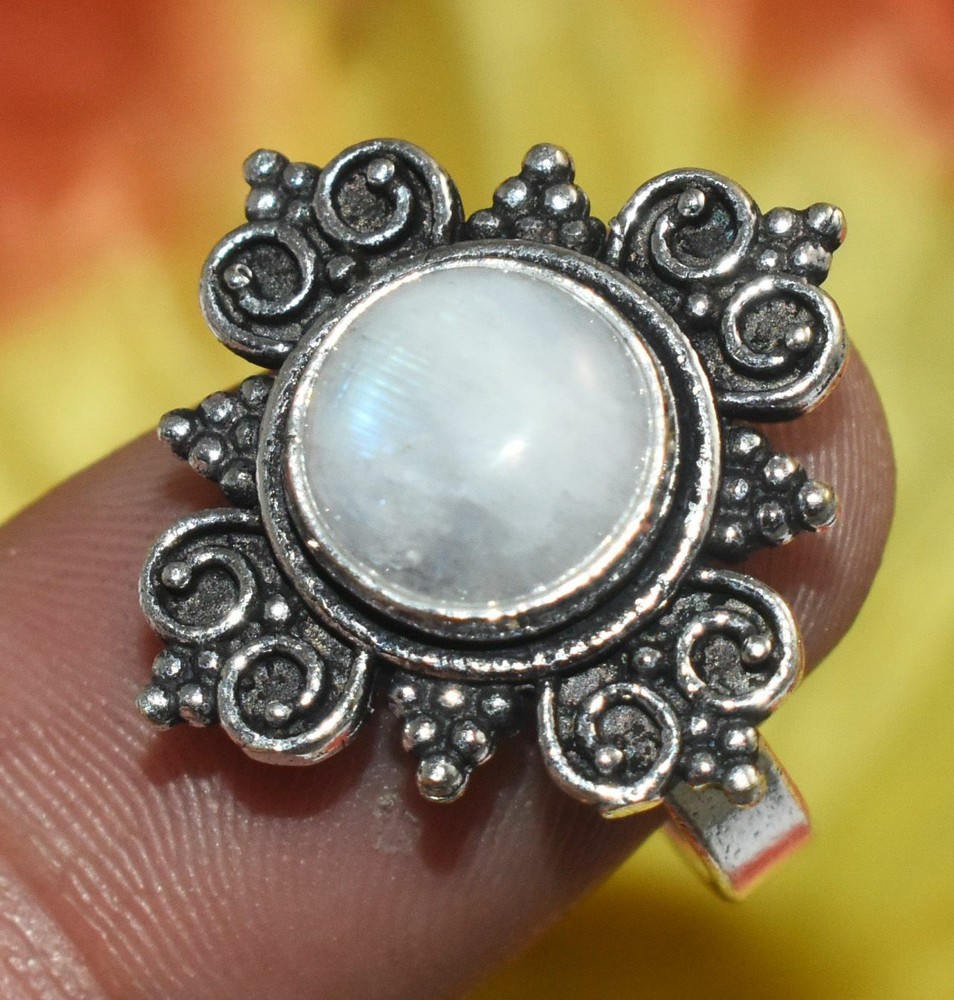 Rainbow Moonstone Gemstone Handmade Adjustable Ring 925 Silver Plated U348-A671