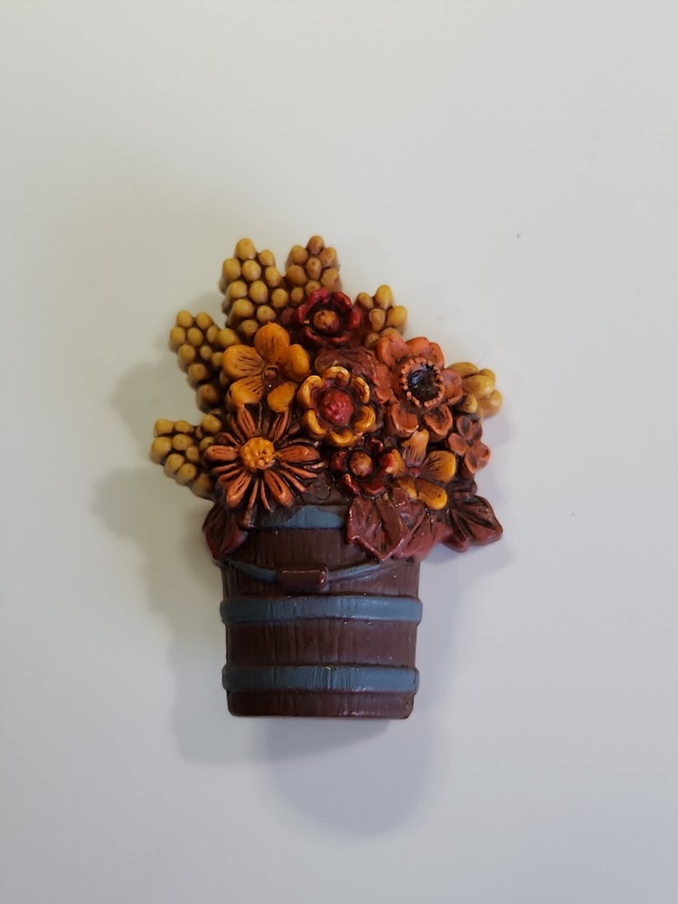 Hallmark Autumn Flower Barrel Lapel Hat Jacket Pin Hard Plastic Large Size