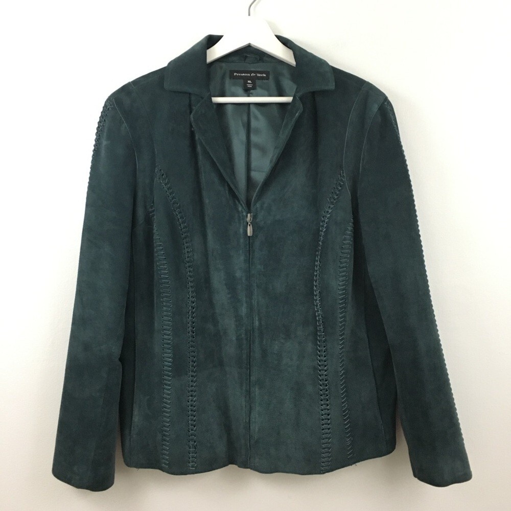 Preston & York Women’s Braided Genuine Leather Zip Up Jacket Size XL