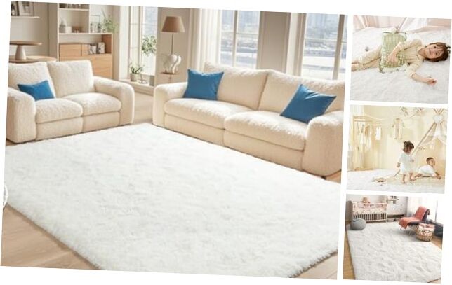 White Cream 4x6 Cozy Living Room Rug for Kids and Girls
