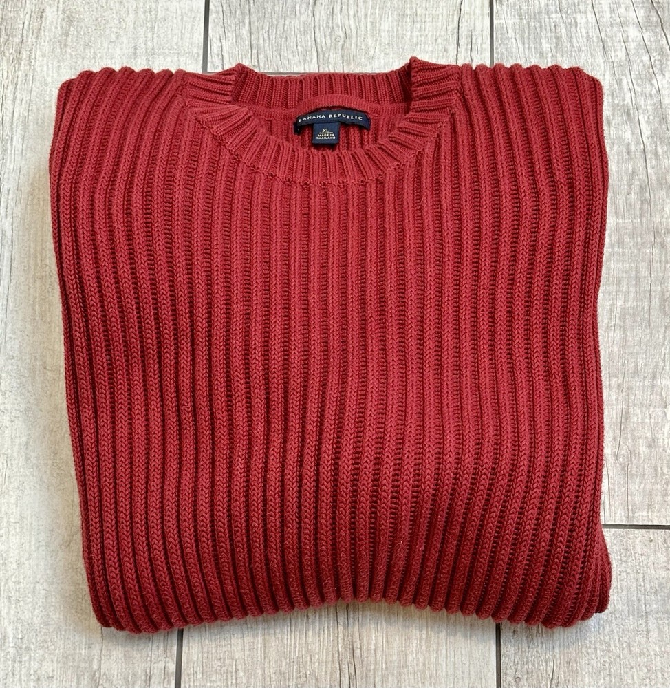 Vintage Y2K Banana Republic Mens Heavy Ribbed Fisherman Sweater Sz XL Red Preppy