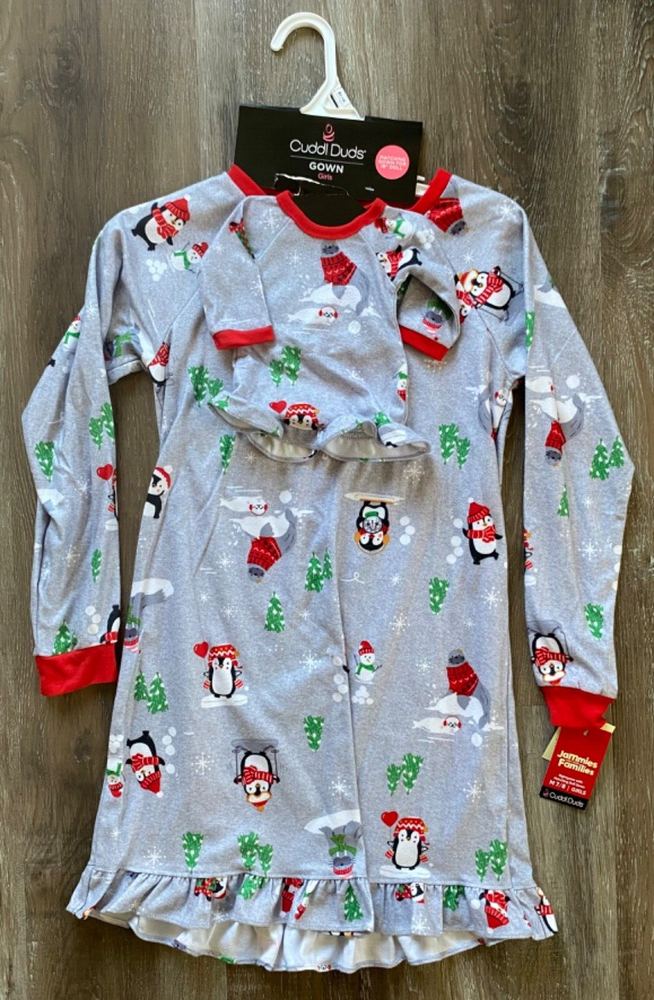 JAMMIES FOR YOUR FAMILIES nwt winter nightgown & doll gown set~girl's size M 7/8