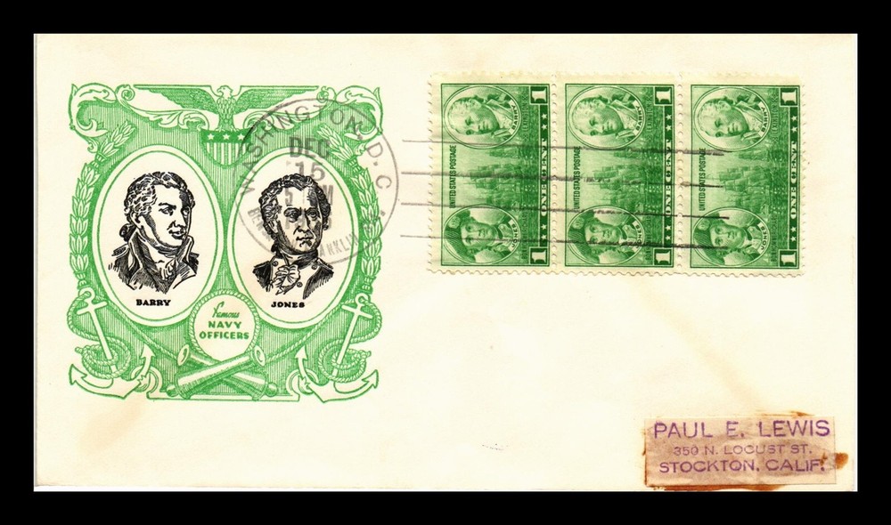 DR JIM STAMPS US COVER NAVY HEROES JONES BARRY FDC SCOTT 790 STRIP OF 3 LINPRINT