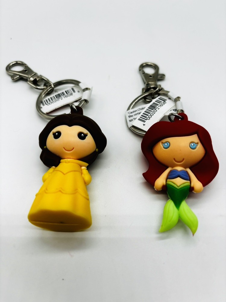 2 Disney Parks Belle & Ariel  Cuties Kawaii Figurine Princess Keychains New/Tags
