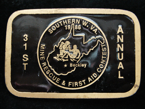 OE25122 VINTAGE 1986 *31ST ANNUAL MINE RESCUE & FIRST AID CONTEST* MINING BUCKLE