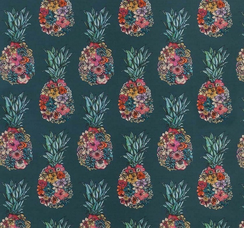 OSBORNE & LITTLE CURTAIN FABRIC DESIGN Ananas 3.9  METRES TEAL LINEN BLEND