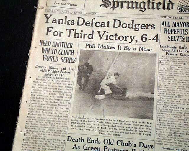 WORLD SERIES New York Yankees vs. Brooklyn Dodgers Baseball 1949 Old Newspaper