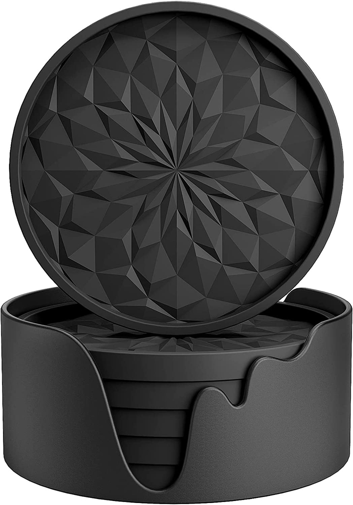 Silicone Coasters Set of 6 with Holder, Non-Slip Drink Mats, Hot & Cold Beverage