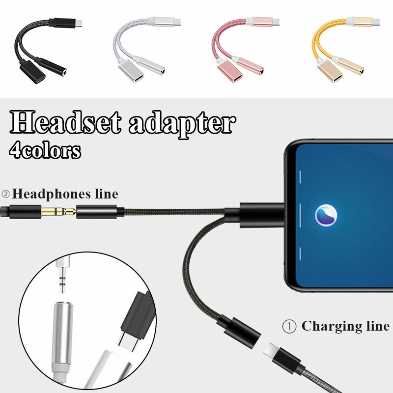 ✿2 in 1 Type-C USB C to 3.5mm AUX Audio Headphone Jack Adapter Charge Cable Wire