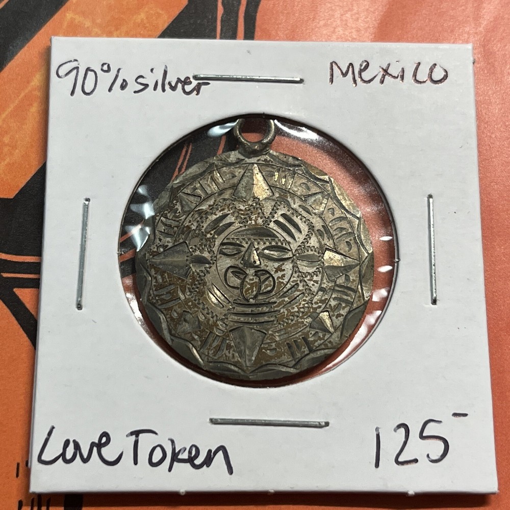 Mexico Love Token Coin Engraved 90% Silver Pendant