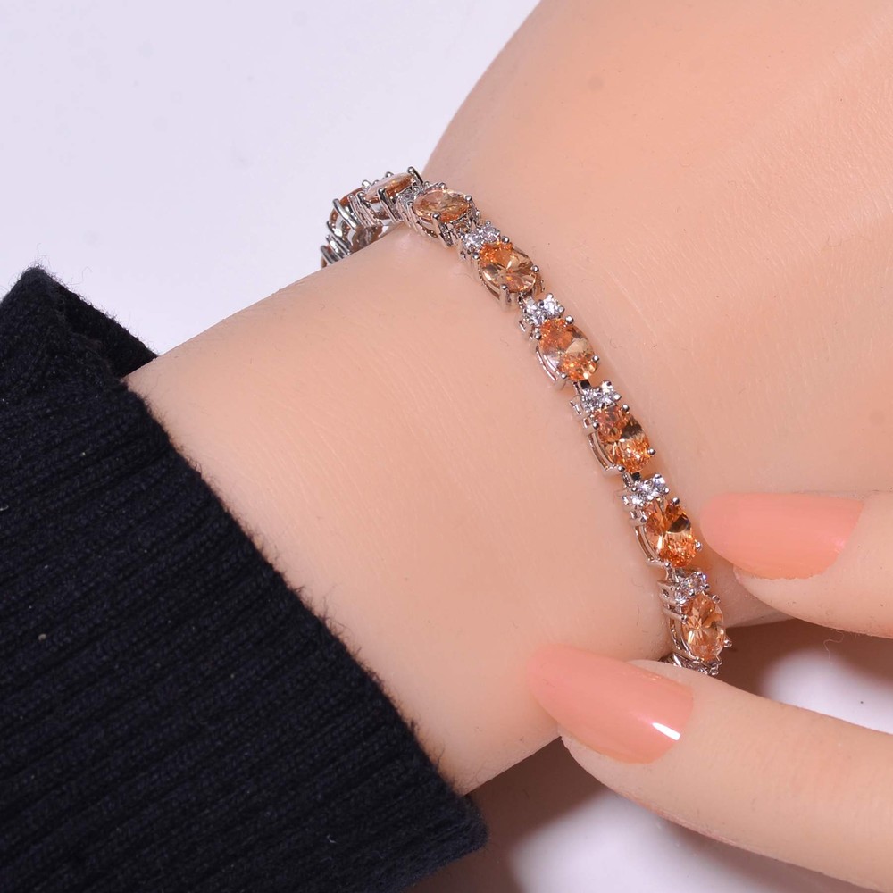 Morganite & Cubic Zirconia 925 Sterling Silver Tennis Bracelet 7.99