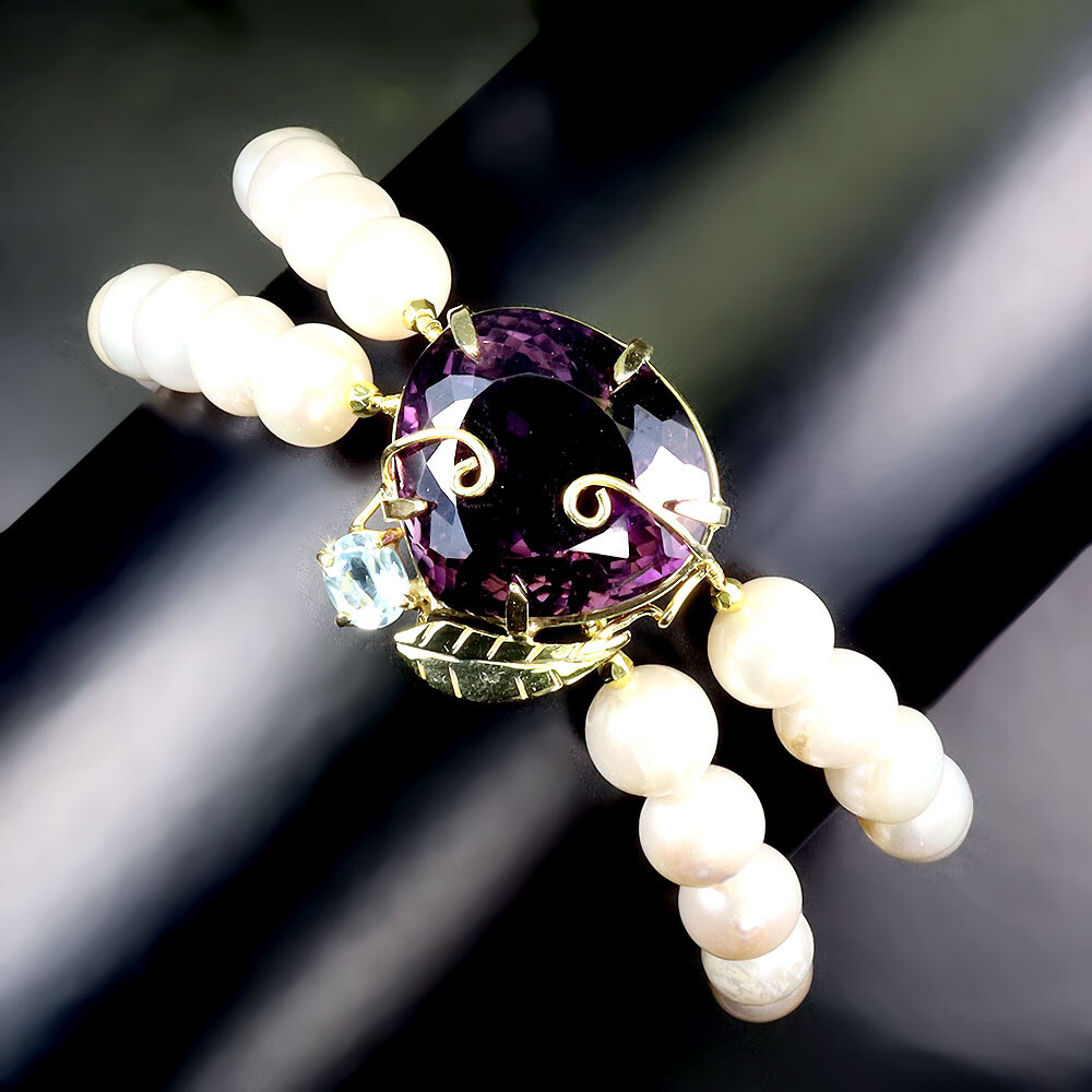 925 Sterling Silver Bracelet Heart Amethyst 20x19mm Pearl Handmade Gemstone