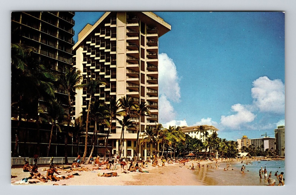 Waikiki HI-Hawaii, Scenic View Beach Area, Vintage Postcard