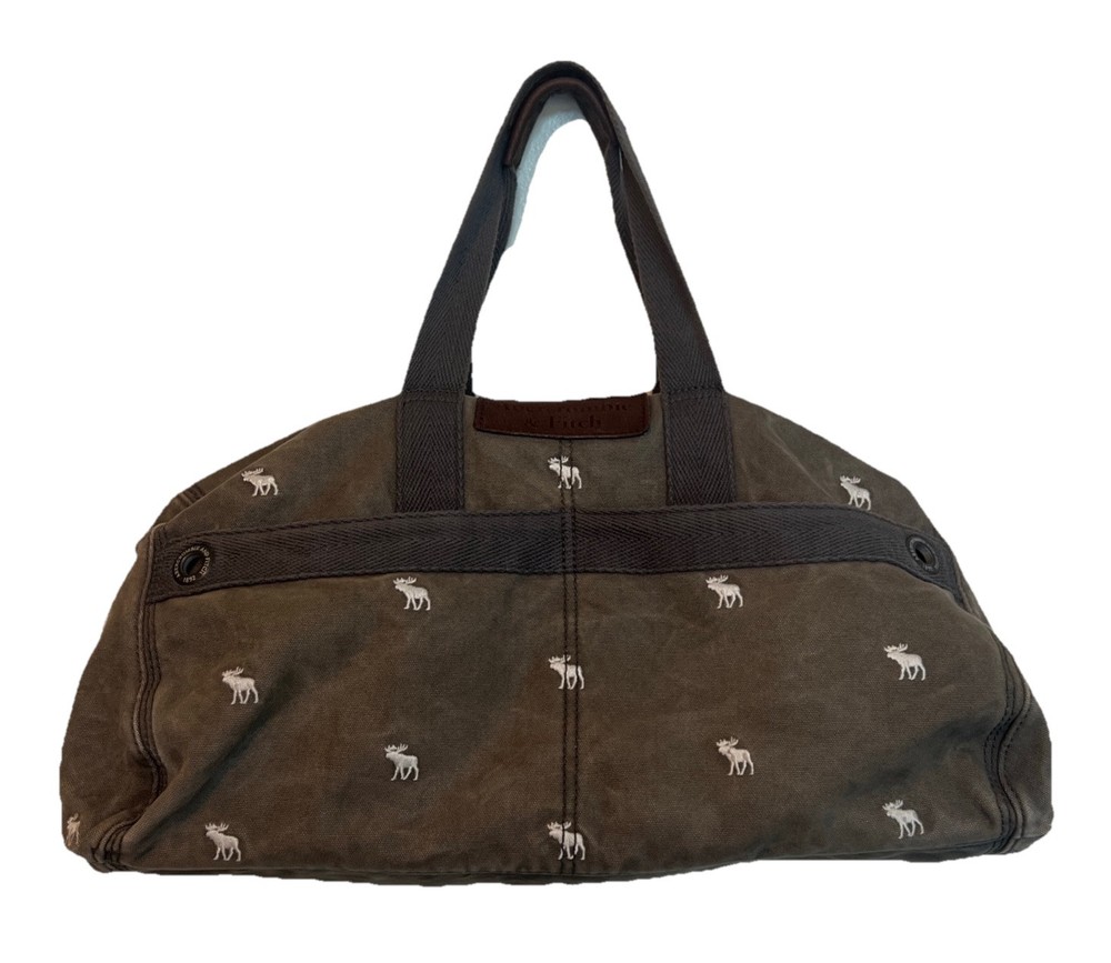 Vintage Abercrombie Fitch Duffle Bag Moose Embroidery Leather Logo Canvas Travel-image