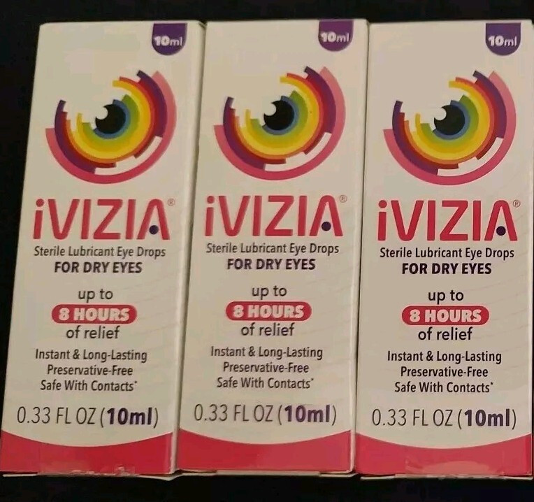 3 PK iVIZIA Sterile Lubricant Eye Drops for Dry Red Eyes 0.33 fl oz EXP 6/26+