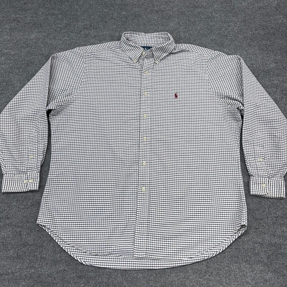 Vintage Ralph Lauren Shirt Men 17-34/35 Black White Checkered Long Sleeve Pocket