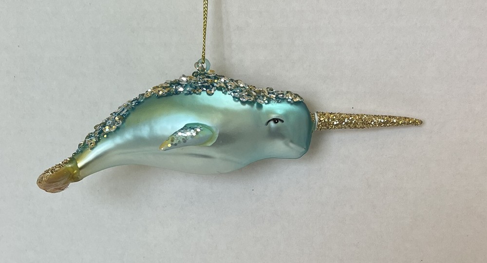 Robert Stanley Glittered Rhinestones Narwhal Whale  Christmas Ornament w/ Tags