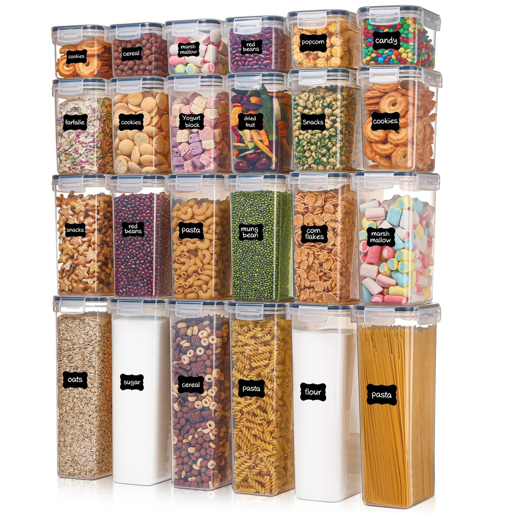 24-Piece Airtight Plastic Food Storage Containers for Kitchen Pantry Organization