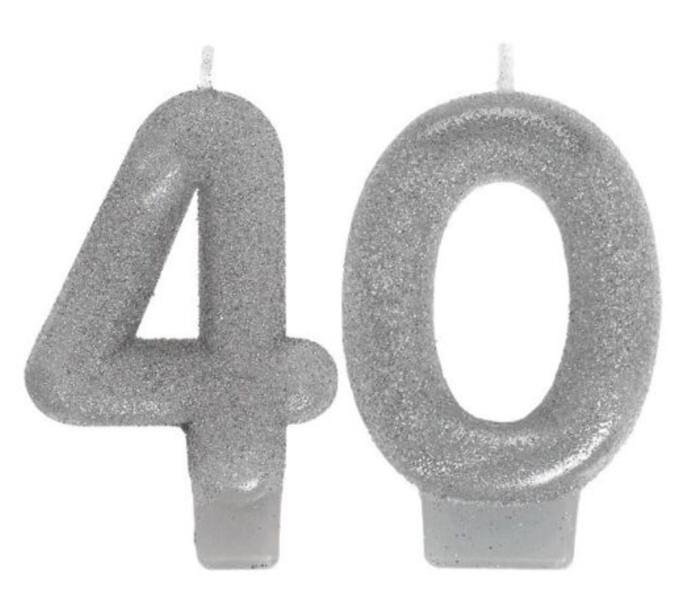 40th Birthday  Numeral Sparkling Celebration Glitter Candles for Fortieth party.