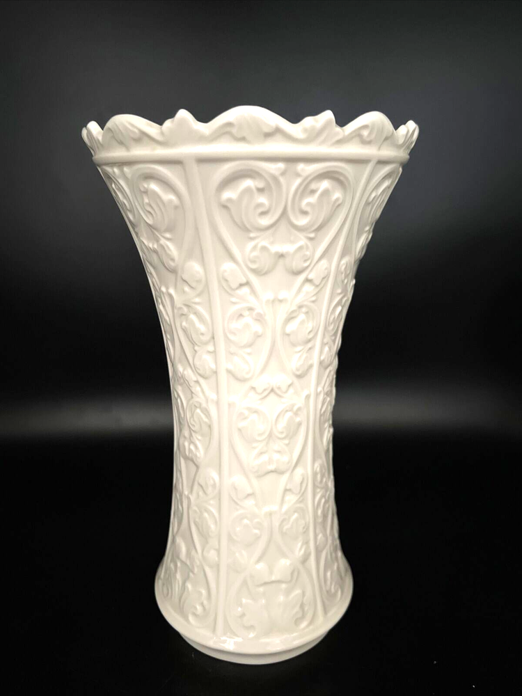 Vintage Lenox Wentworth Vase Embossed Vine Pattern Scalloped Wide Top 10 3/4”H