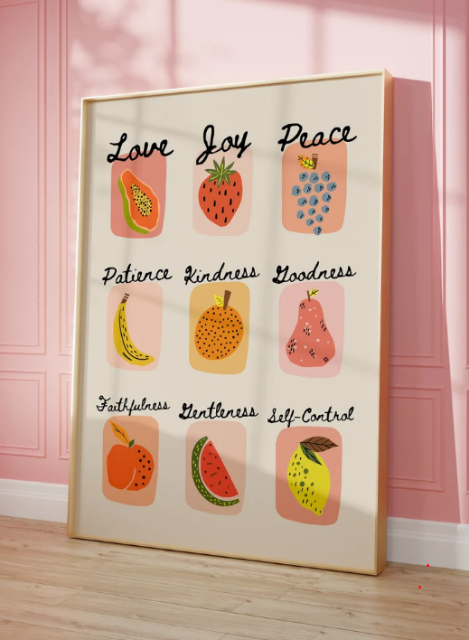 Fruit of the Spirit Retro Christian Wall Art Vintage Bible Scripture Poster