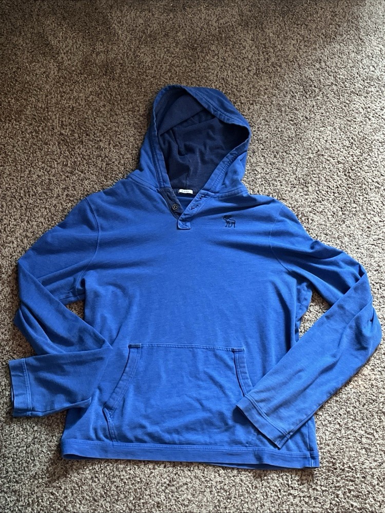 Vintage Abercrombie & Fitch Muscle Hoodie Moose Logo XL Blue Henley Hoodie Y2K-image