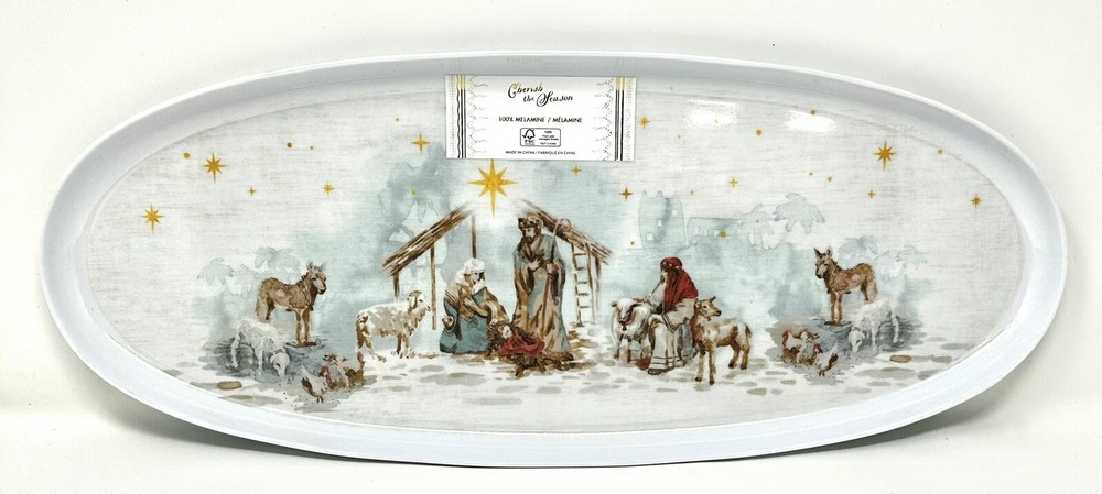Nativity Scene Melamine Large Oval Platter Christmas NEW