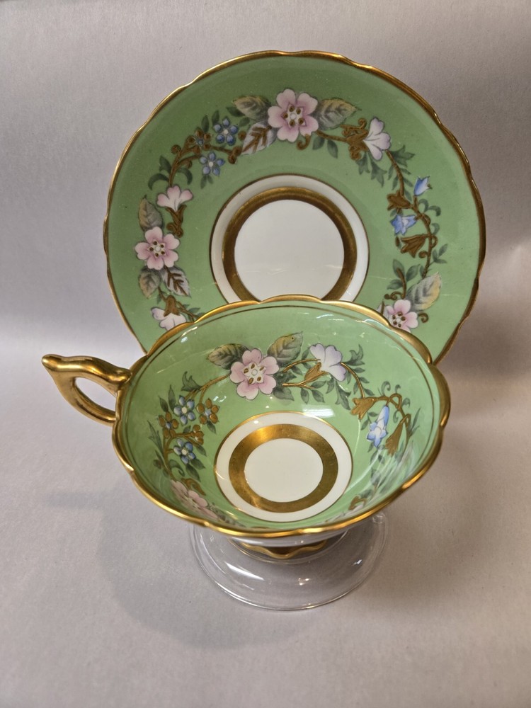ROYAL STAFFORD China Tea Cup & Saucer GARLAND Hand Painted Gold Enameled