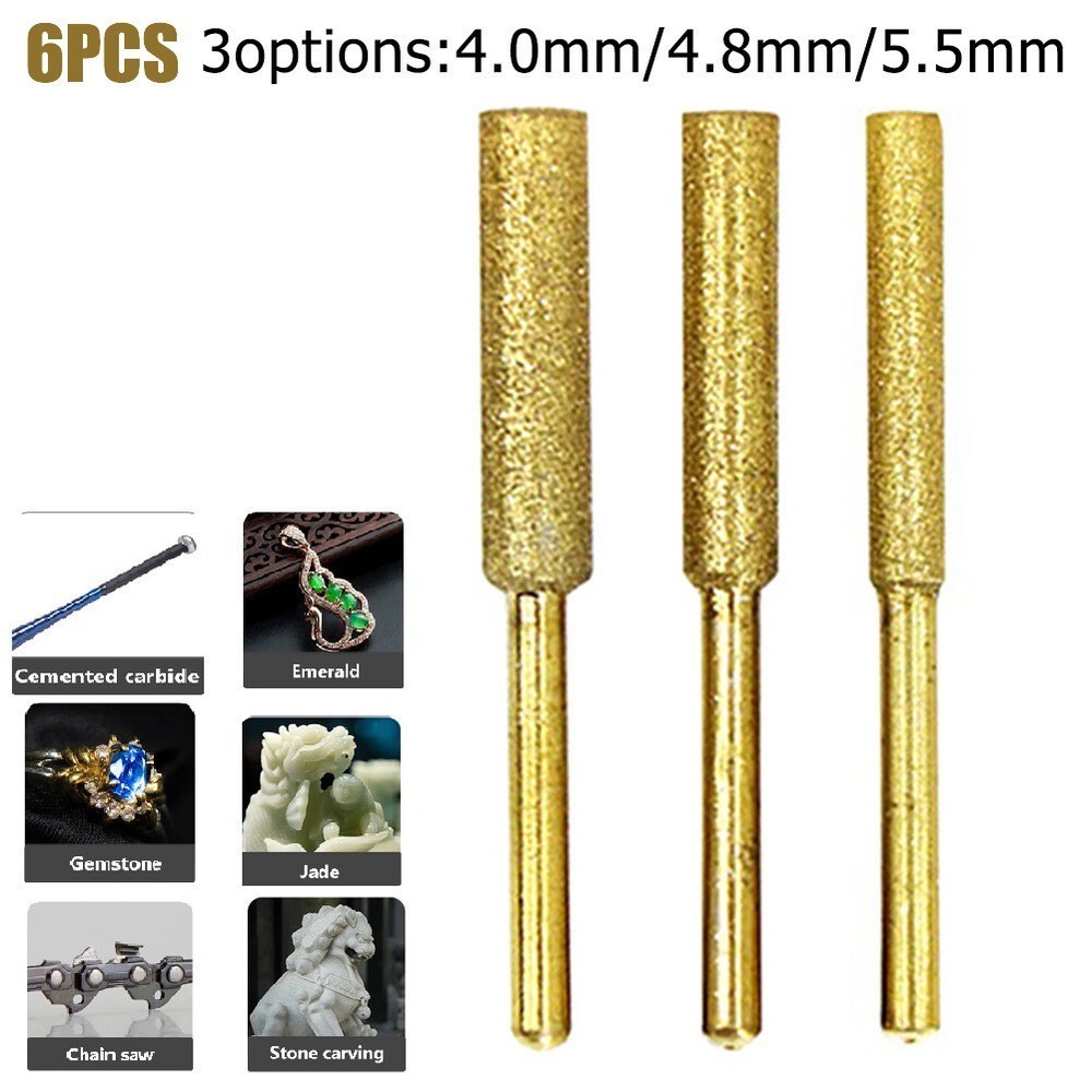 6*Diamond Chainsaw Sharpener Burr 4/4.8/5.5mm Grinder Chain-Saw Drill Sharpener.