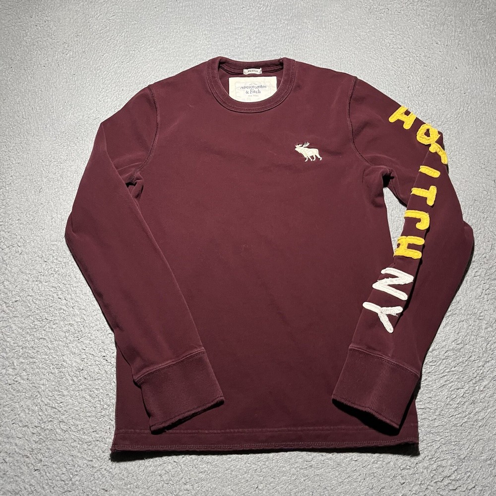 Abercrombie & Fitch T Shirt Mens Small Muscle Embroidered Long Sleeve Logo-image