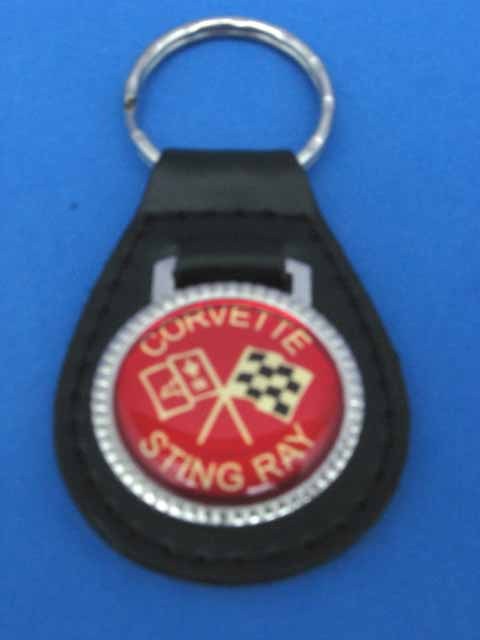 CORVETTE STINGRAY BLACK LEATHER KEYRING KEYFOB #142