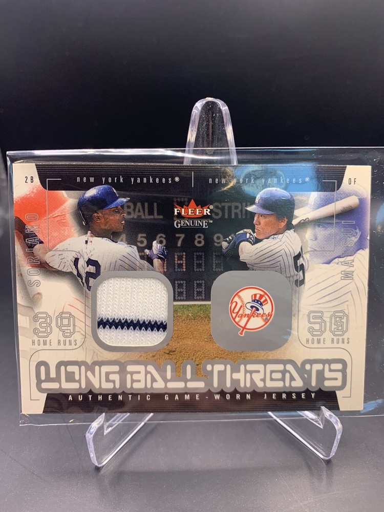 2003 FLEER GENUINE LONGBALL THREATS #1B SWATCH ALFONSO SORIANO S P BV