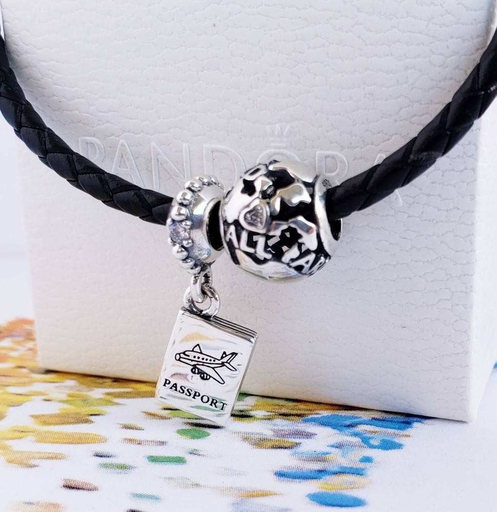 Set Of 2 New Pandora Authentic Passport and Around the World Charms