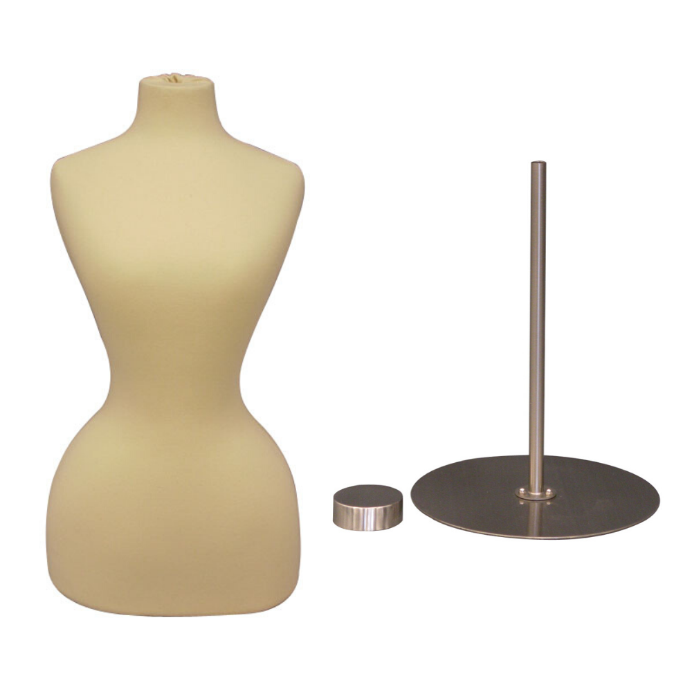 Historical Vintage Female Dress Form Foam Mannequin Torso with Round Metal Base